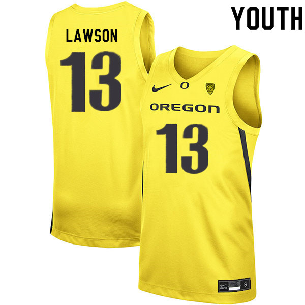 Youth #13 Chandler Lawson Oregon Ducks College Basketball Jerseys Sale-Yellow - Click Image to Close
